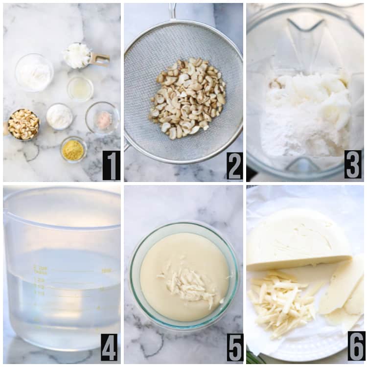 photo collage of the steps for how to make vegan mozzarella 