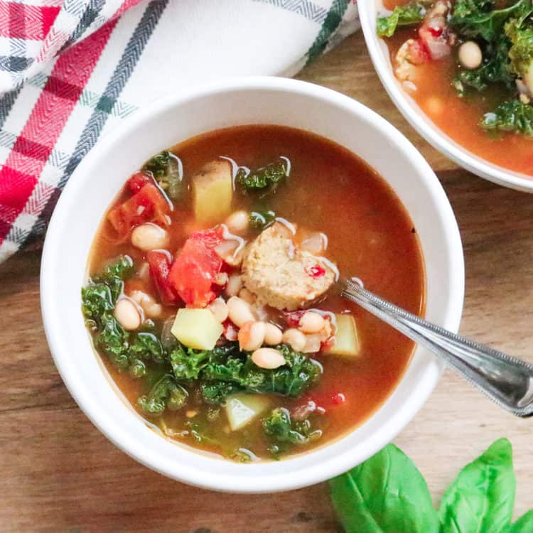 Vegan Italian Sausage Soup with White Beans and Kale - Vegan Blueberry