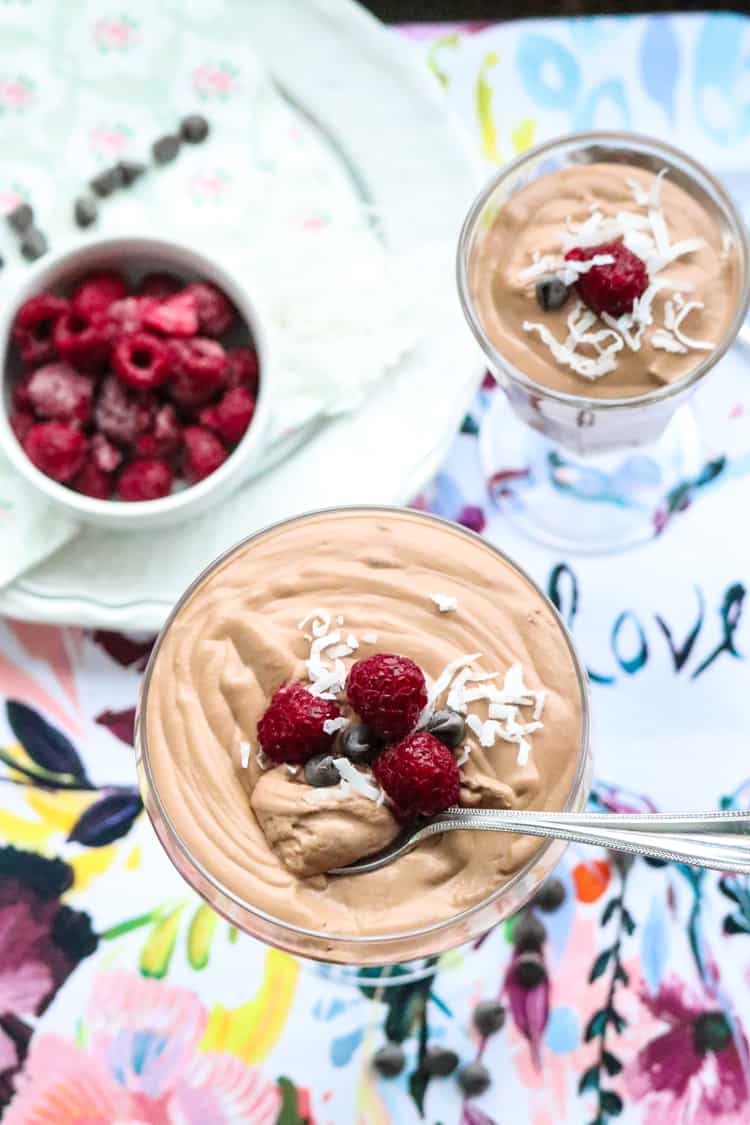 Easy Vegan Chocolate Mousse made with whipped Aquafaba and Coconut Cream