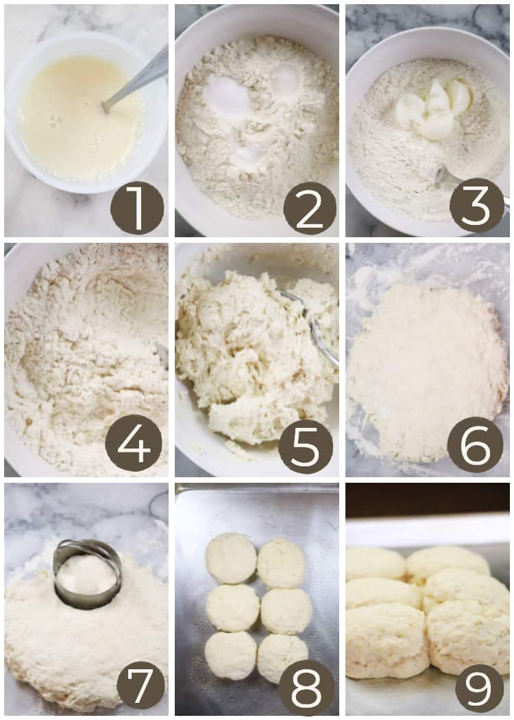 Collage of photos Showing 5 Minute Biscuit Baking Steps