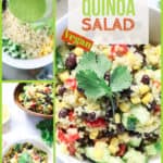overhead shots of vegan mexican quinoa salad in a collage with text overlay for pinterest
