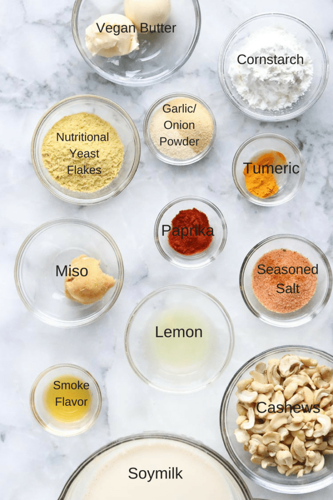 Ingredients to make vegan mac and cheese.