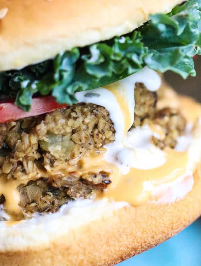 Closeup side shot of vegan oatmeal burger