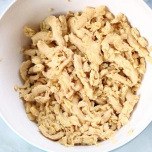 rehydrated soy curls in a bowl