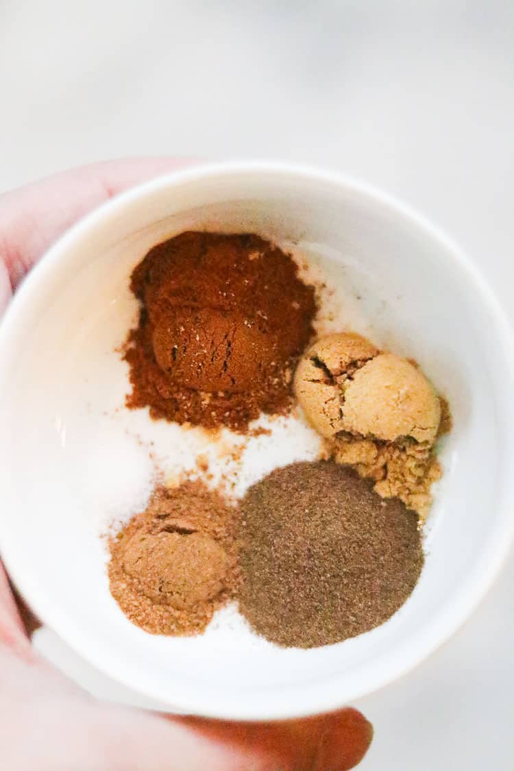 overhead view of measured spices for gingersnap bars