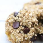 side overhead closeup shot of banana oat cookies on a white background