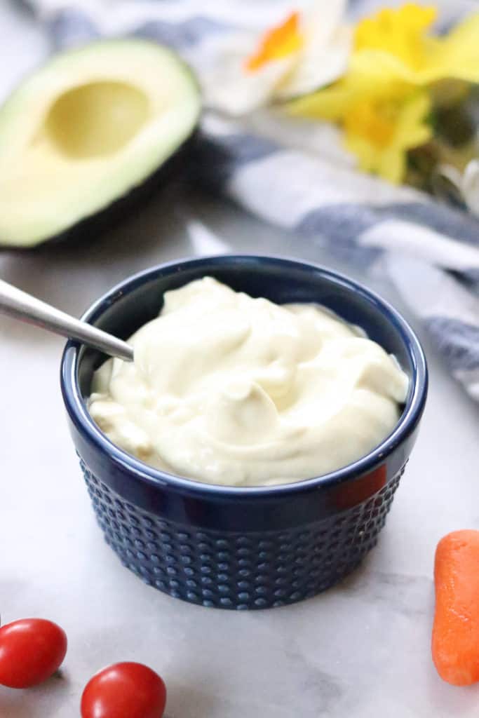 vegan mayonnaise in a ramekin