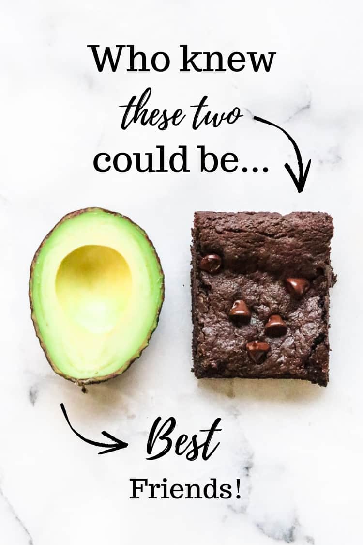 Brownie next to a sliced avocado.