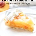 Fresh peach pie photo with text overlay for pinterest
