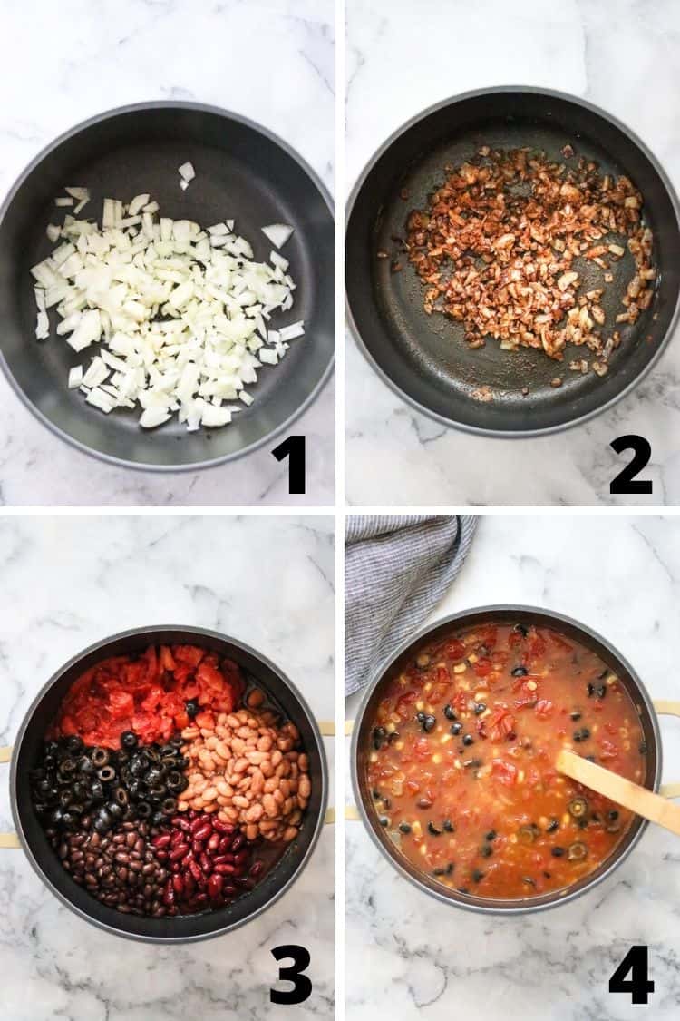 overhead process shot collage of making vegan taco soup