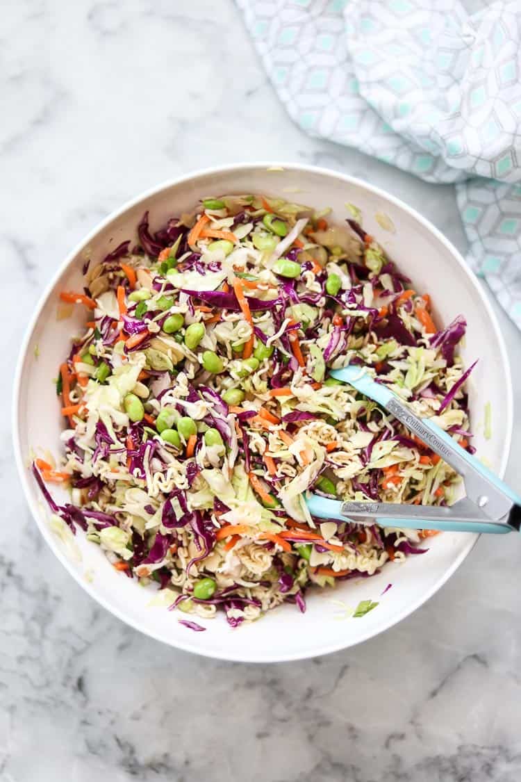 Bowl of asian ramen noodle salad.