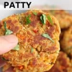 pinterest graphic of a chickpea patty