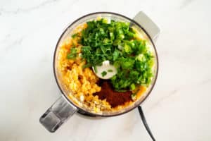 red lentils, chopped scallions, chopped cilantro, and paprika in a food processor