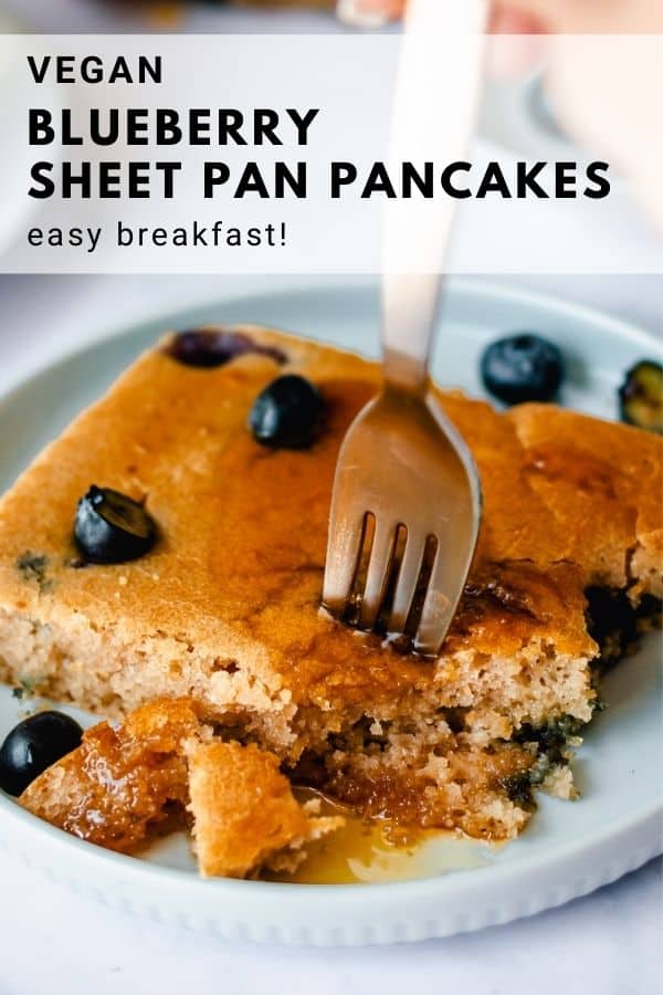 pinnable image of blueberry vegan sheet pancakes