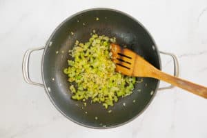 sauteed celery, onion, garlic in a pan