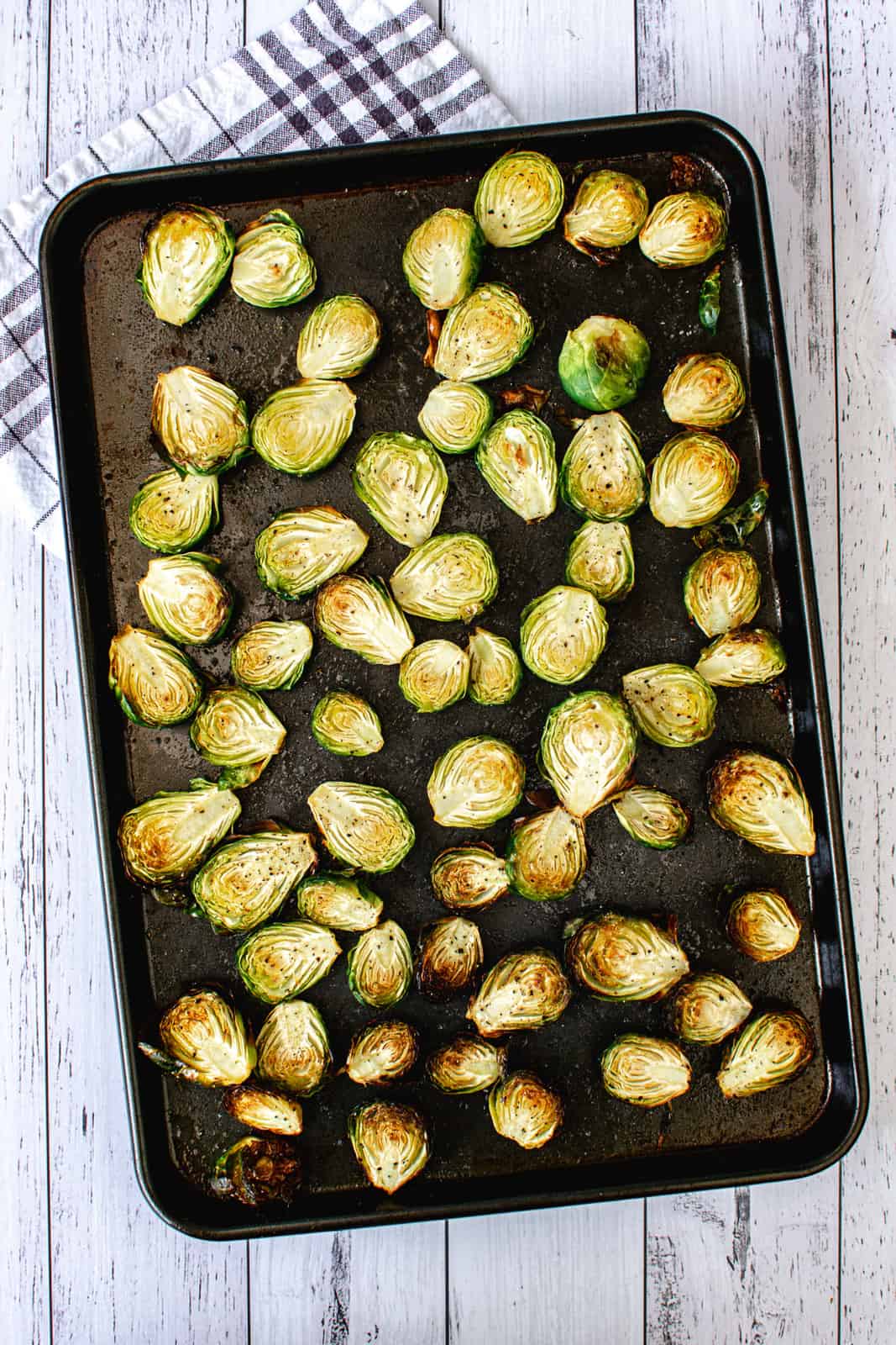 pan of roasted brussels sprouts