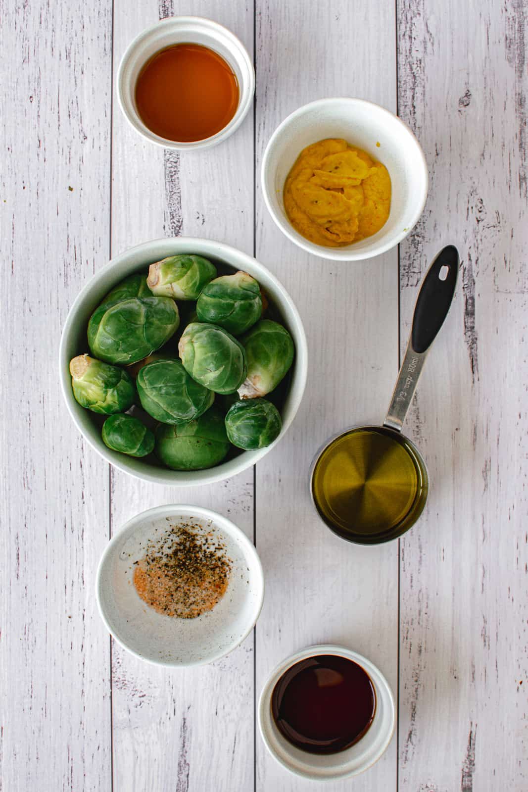 ingredients to make brussels sprouts with maple balsamic dressing