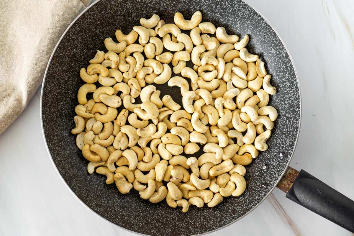 toasted cashews in a pan