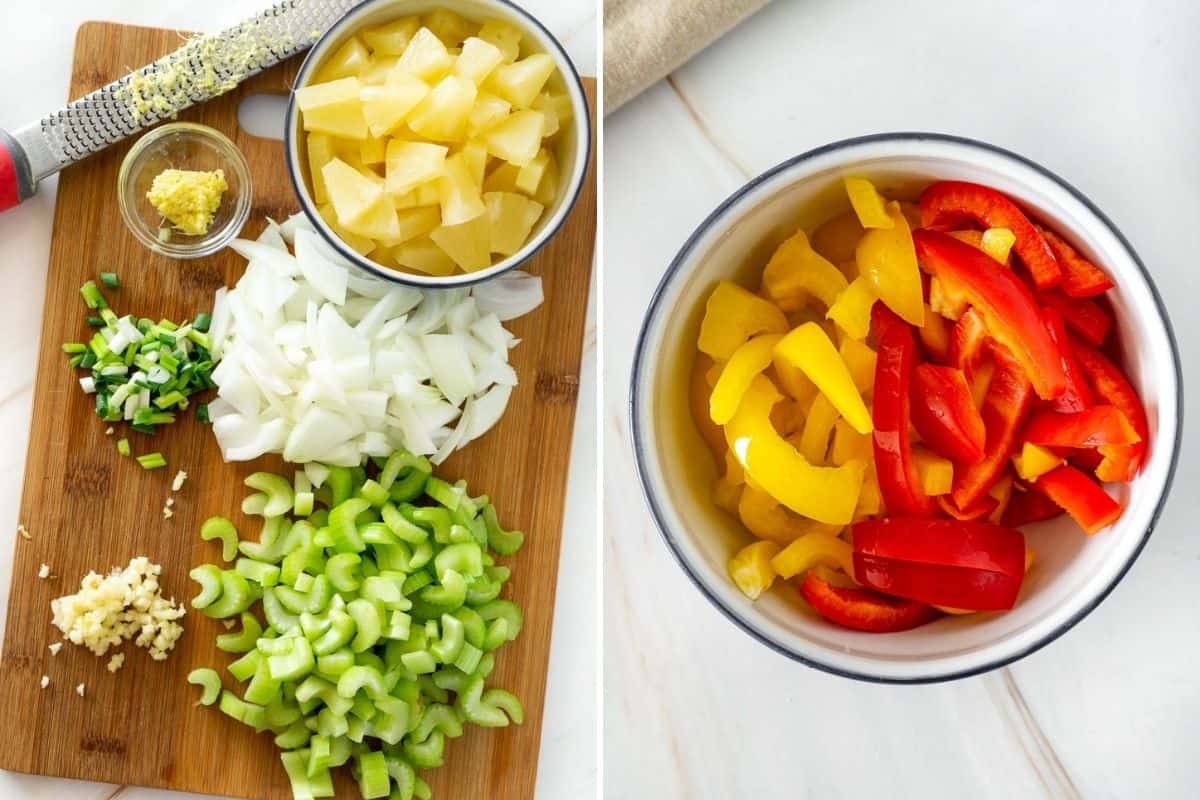 ingredients for celery cashew stir fry with bell peppers