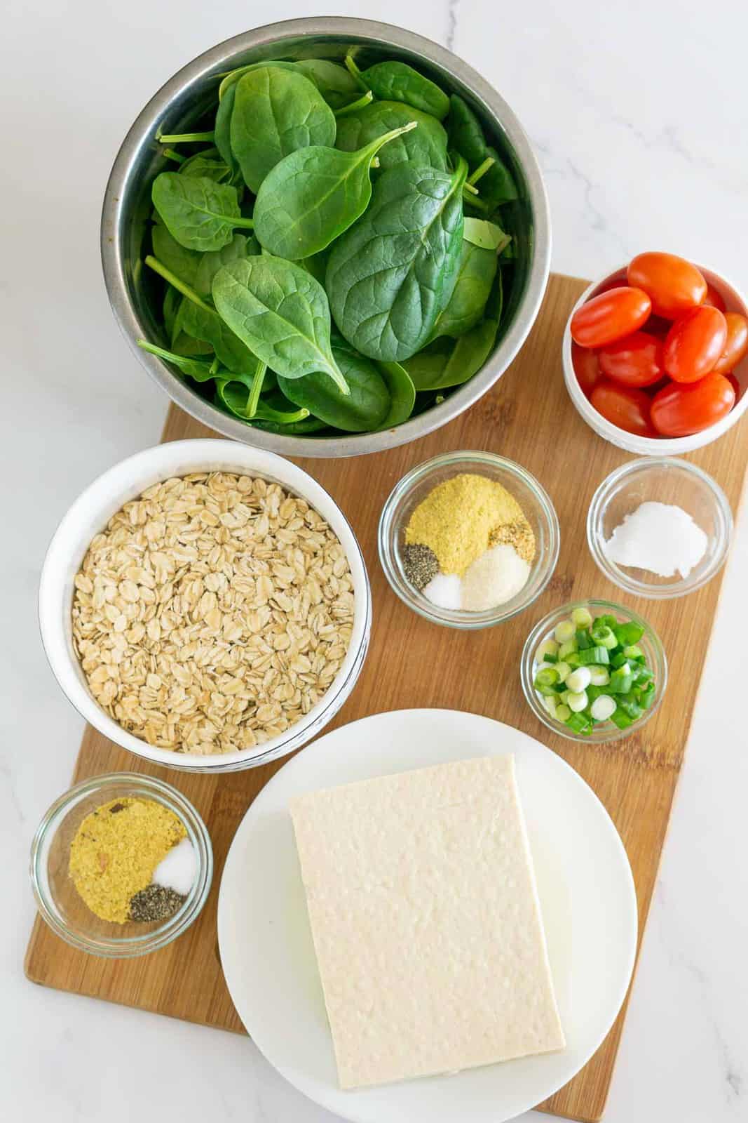 Ingredients to make savory vegan oatmeal.