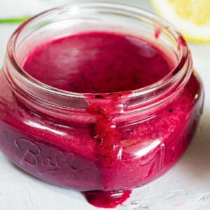 Blueberry lemon dressing in a jar.