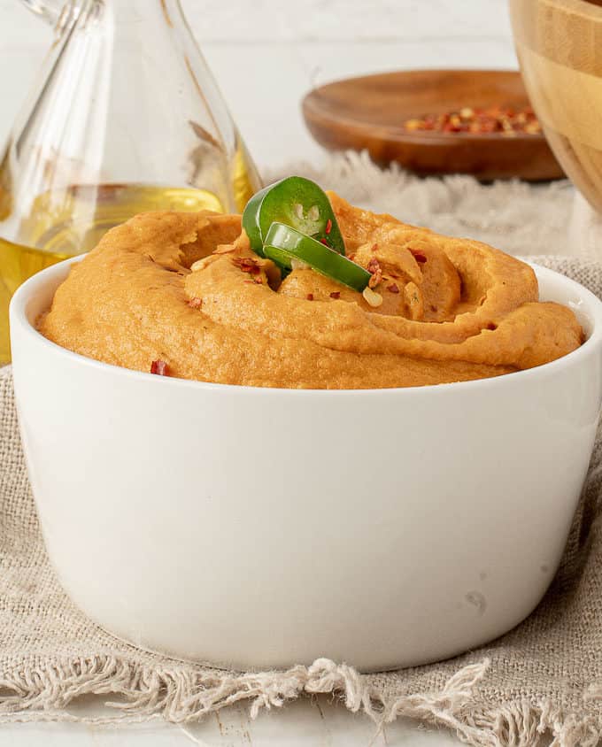Vegan cashew cheese dip in a bowl.