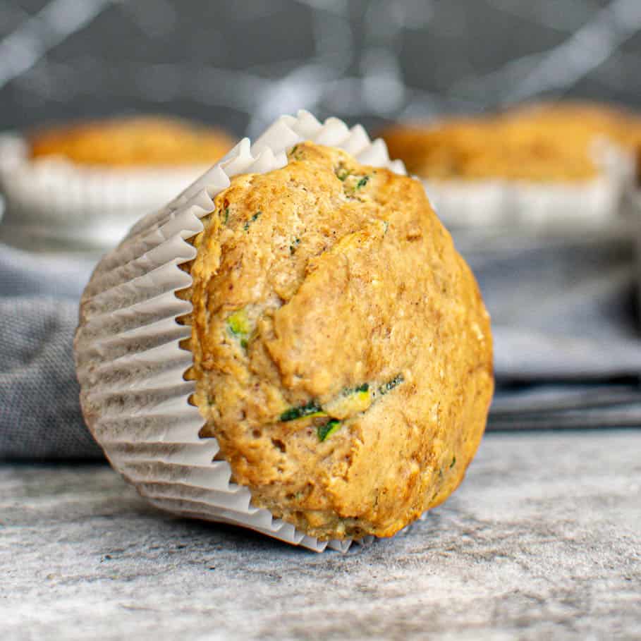 Zucchini muffin on the counter.