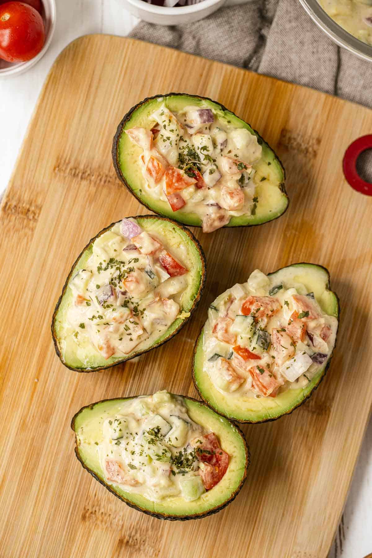 Vegan stuffed avocados.