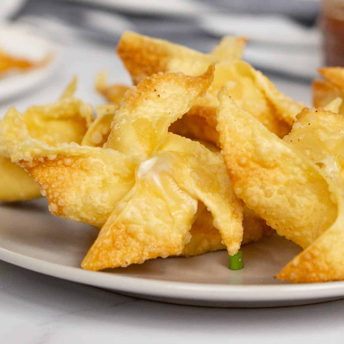 Vegan crab rangoon close up picture.