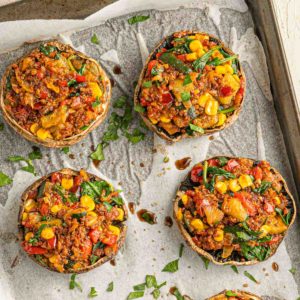 Stuffed baked portobello mushrooms.