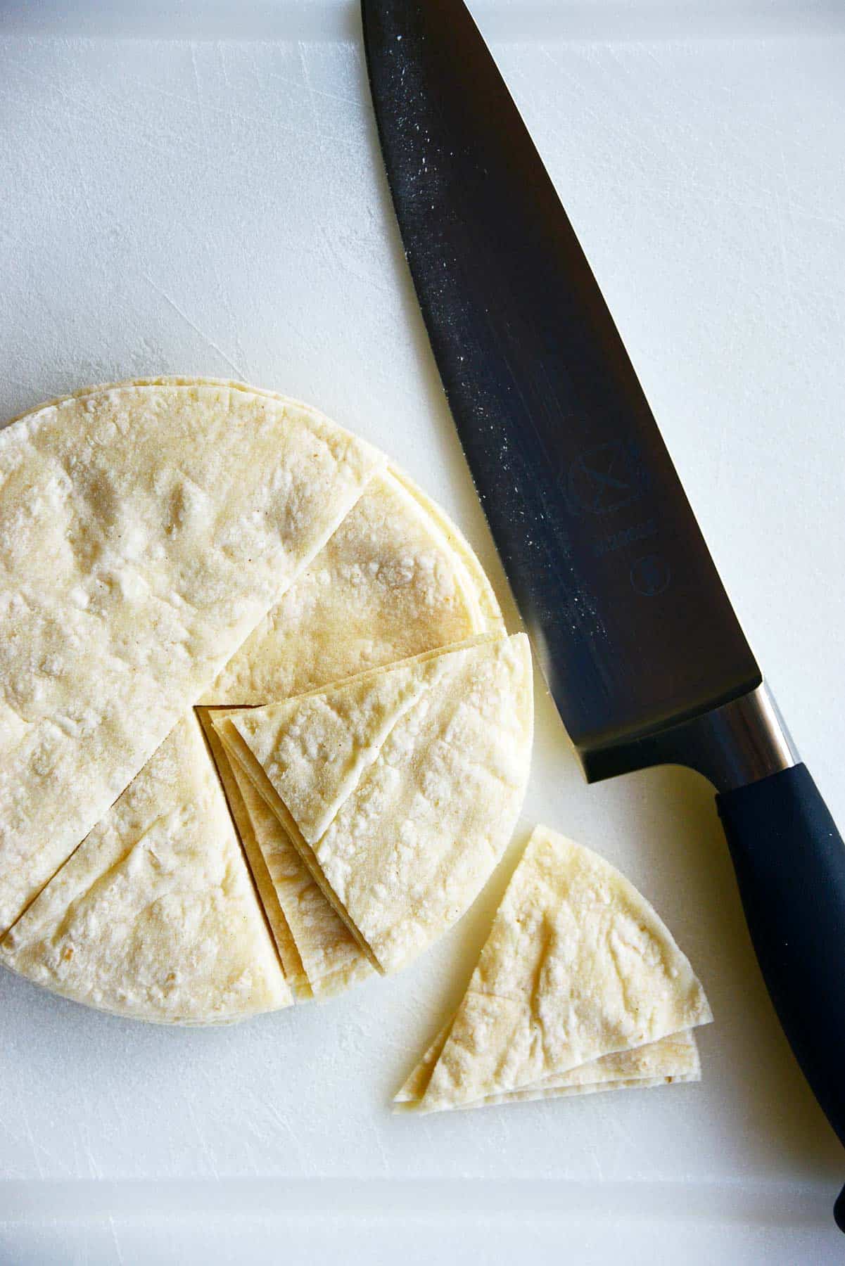 Corn tortilla cut into wedges