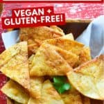 Pinterest image with text: Baked chipotle tortilla chips - vegan and gluten-free