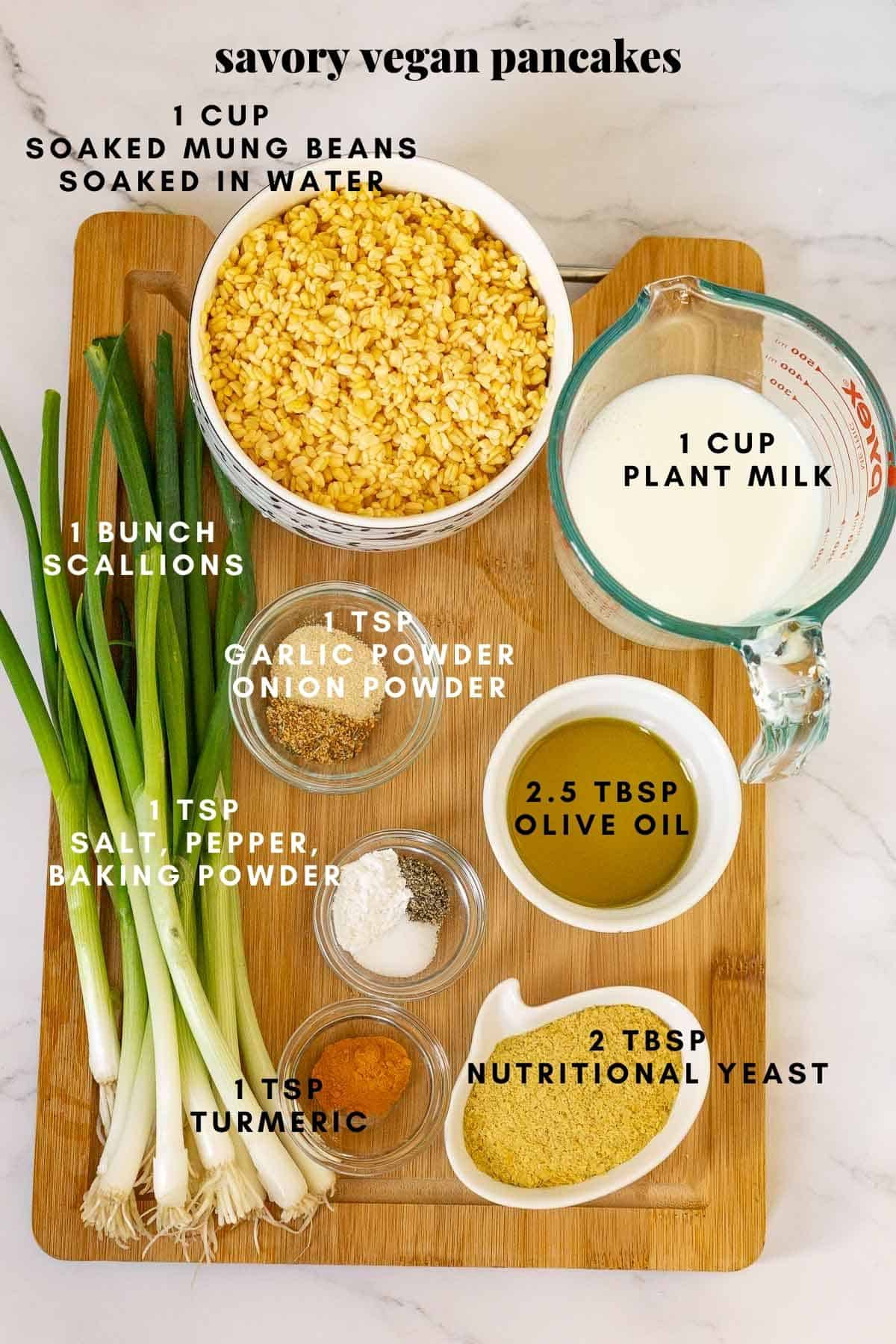 Ingredients for vegan mung bean pancakes 
