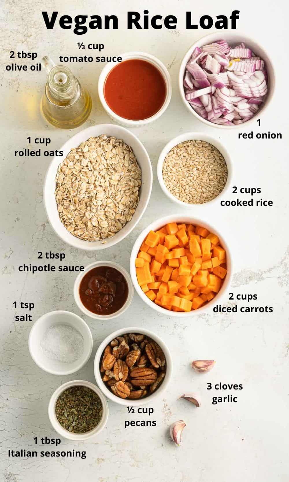 Ingredients for vegan rice loaf