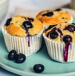 Vegan blueberry muffins on a plate.