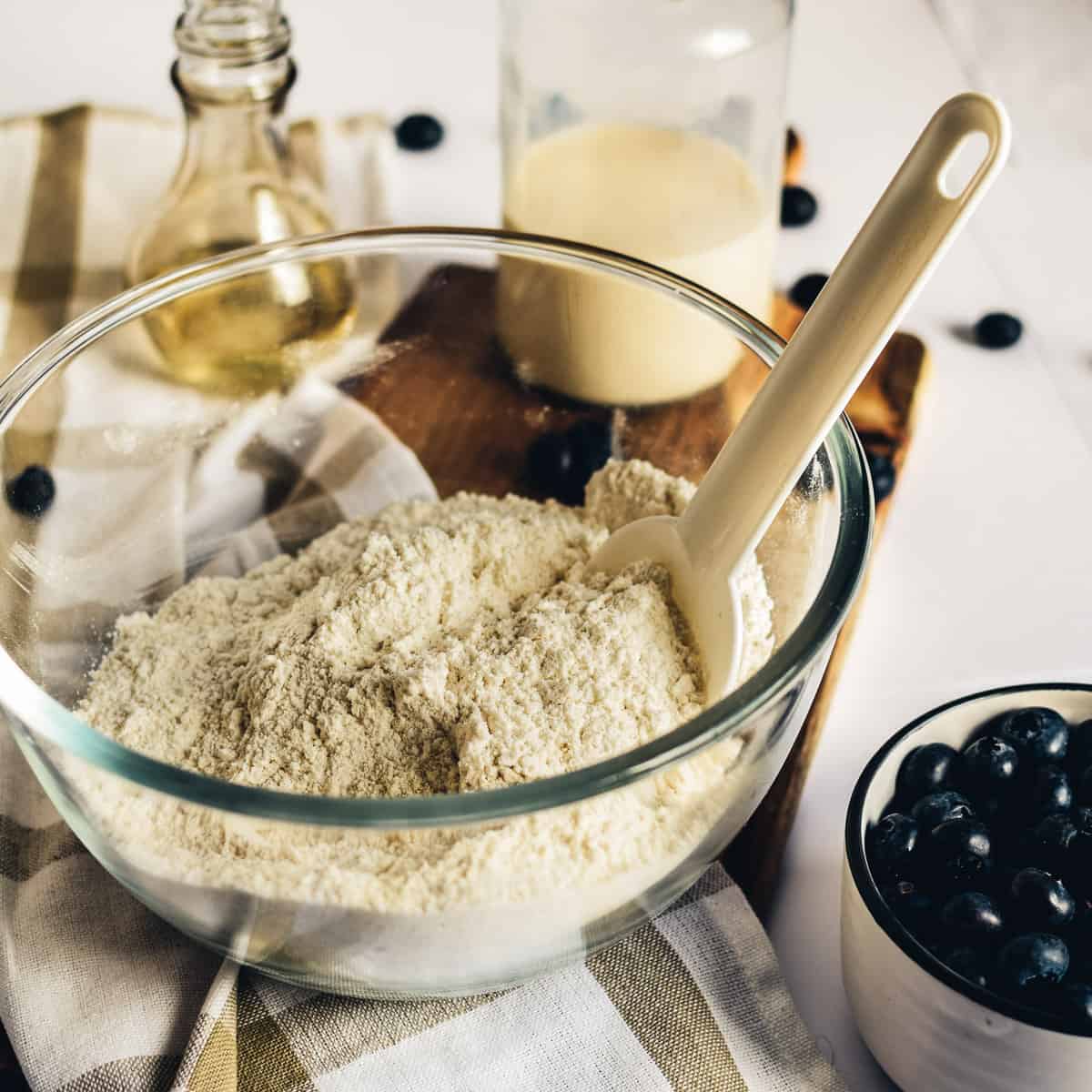 Mixing together dry ingredients for muffins