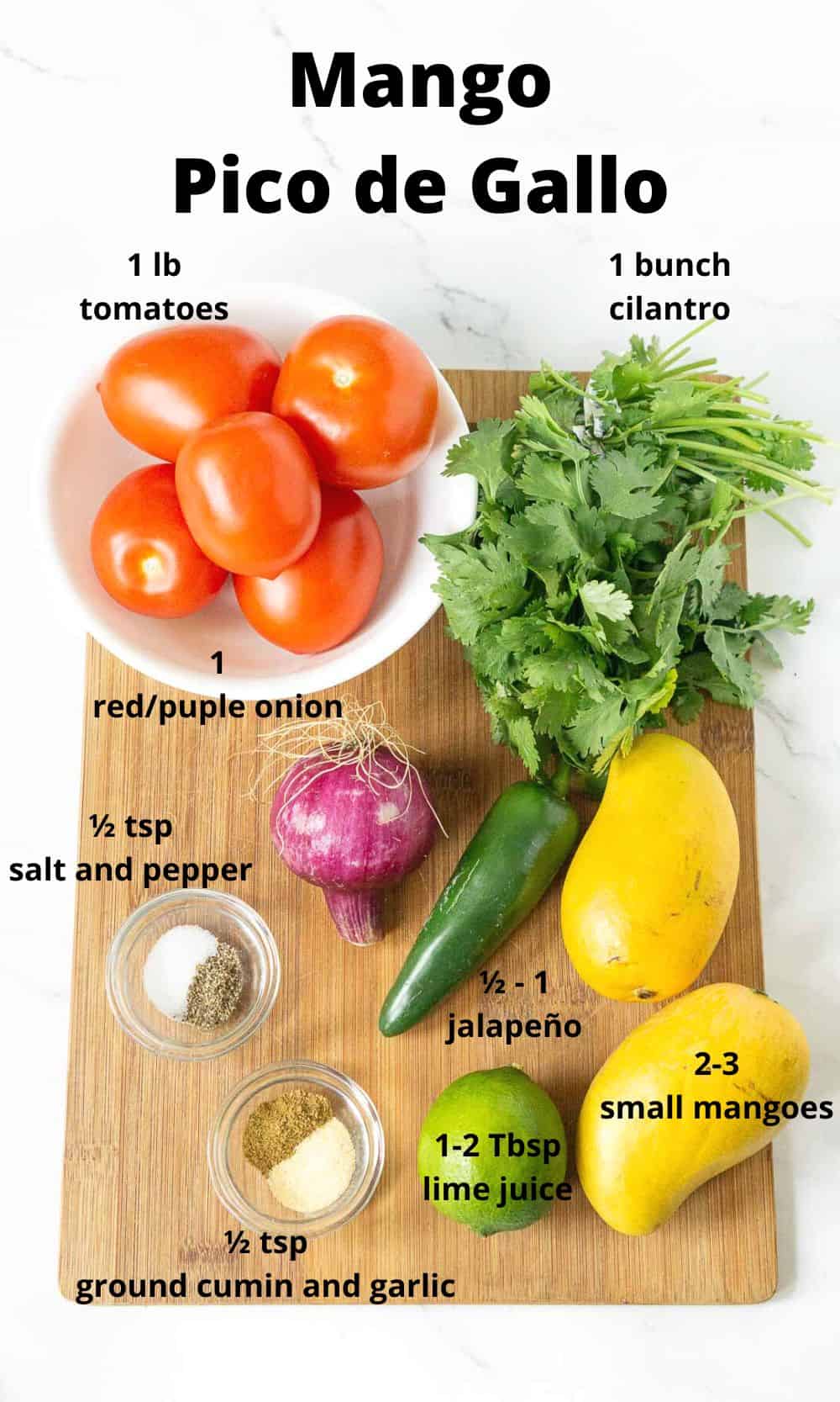 Ingredients for mango pico de gallo