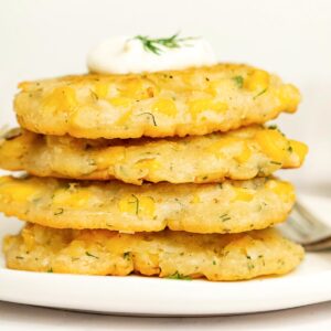 Stack of vegan corn fritters