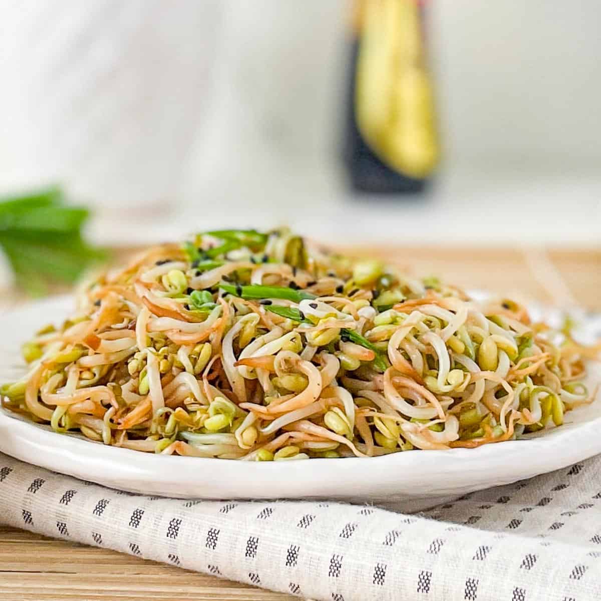 Plate of stir fried bean sprouts