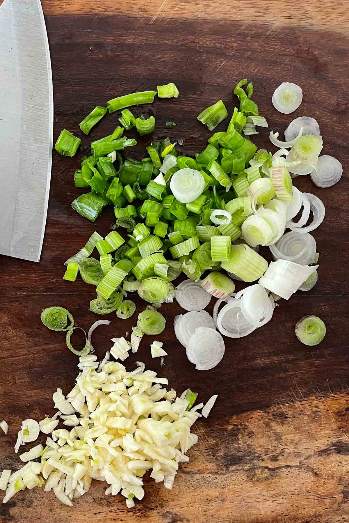 Diced scallions and garlic