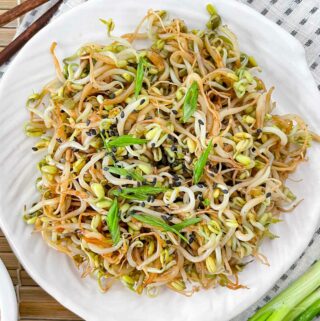 Bean sprout stir fry on a plate