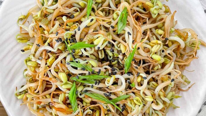 Bean sprout stir fry on a plate
