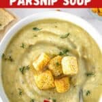 Image with text: Instant pot vegan parsnip soup - gluten-free comfort food