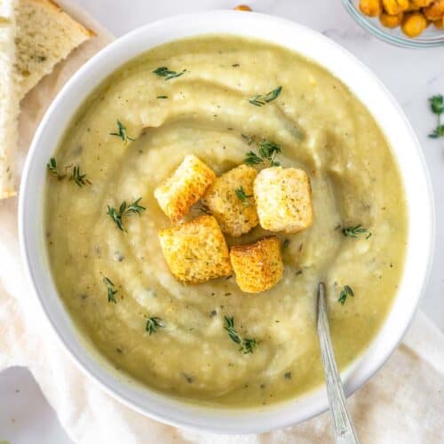 Bowl of creamy vegan parsnip soup.