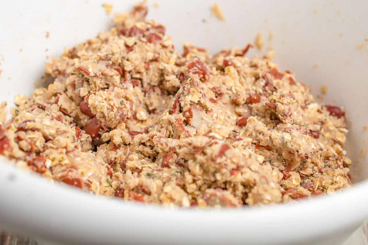 Red bean meatball mixture in a bowl