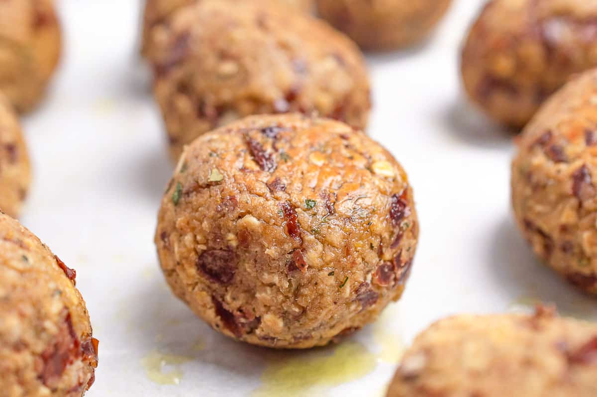 Red bean meatballs sprayed with olive oil