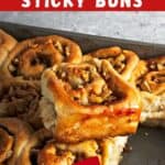 Pinterest image with text: Christmas breakfast sticky buns - vegan and make-ahead.