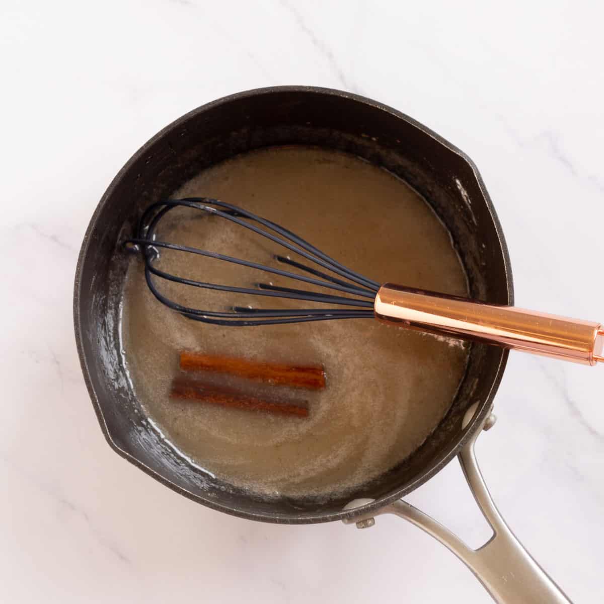 Vegan milk syrup in a pan