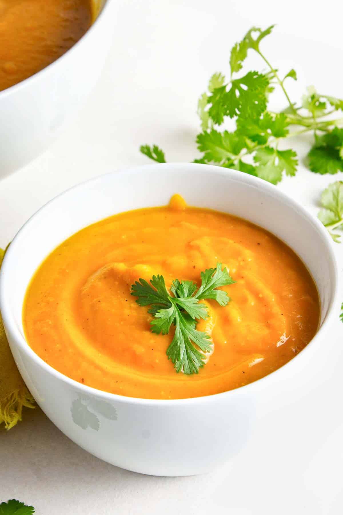 Bowl of sweet potato miso soup.