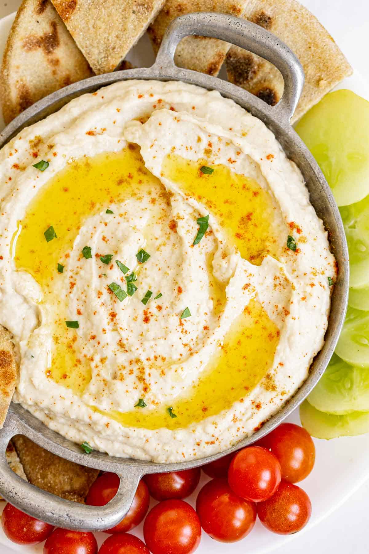 Close up of butterbean hummus